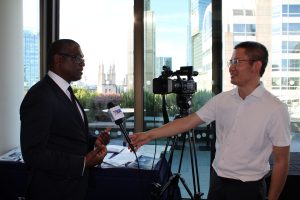 Vietnam News Agency reporter interviews Wilford Augustus, Chairman of the London Business Network, at VIFA UK Launch Event in London